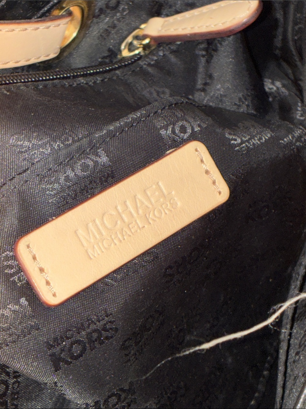 Michael Kors Black Tote with Beige Straps and Gold Logo Charm - Picture 10 of 11